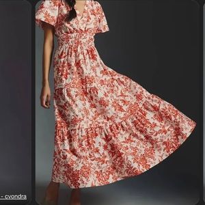 NWT Anthropologie Red & White Floral Botanical Vine Somerset Maxi Dress